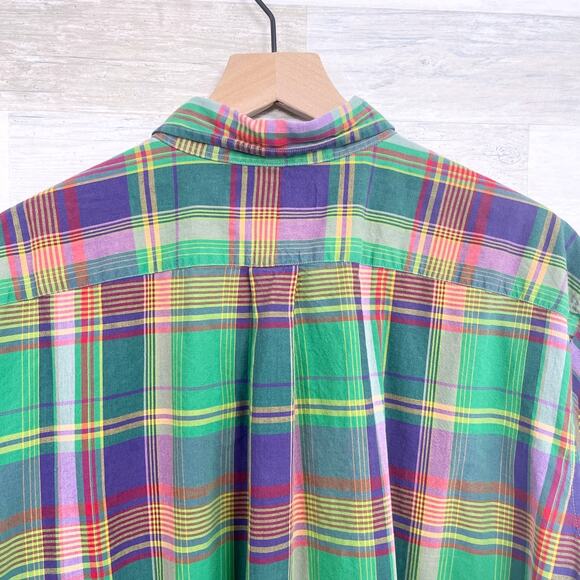 Ralph Lauren Classic Fit Short Sleeve Shirt Green Madras Plaid Mens 2XB 2X Big - Picture 4 of 6